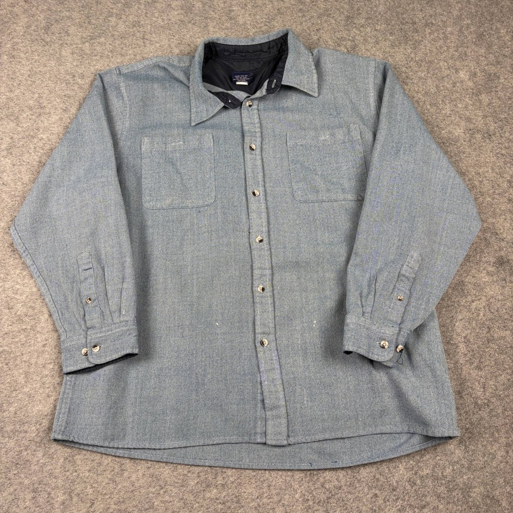 John Blair Lined Flannel Shirt Mens XL Blue Long Sleeve Button Up Workwear